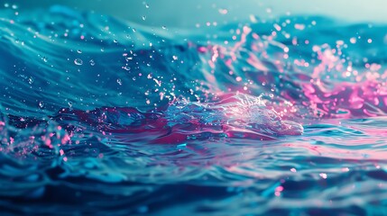 Vivid turquoise and magenta splashes on a deep ocean blue background.