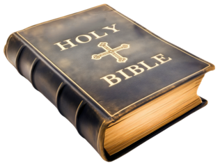 Holy Bible book object isolated on transparent background. Christian religion faith scripture knowledge, old salvation literature study, gospel, hope