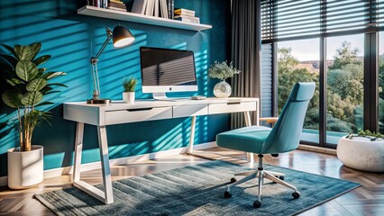 Contemporary Home Office Setup with Scandinavian Desk, Designer Chair, and Subtle Lighting