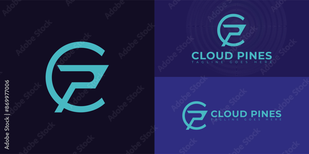 Poster abstract initial letters cp or pc logo in blue color isolated on multiple background colors. the log