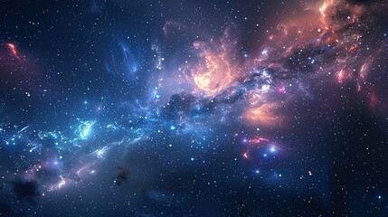 Cosmic Nebula with Stars and Galaxies