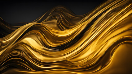 A gold and black wave with a shiny, reflective surface