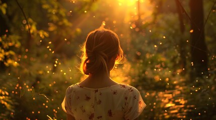 This beautiful young girl is posing against a sunset as an example of freedom and healthy living