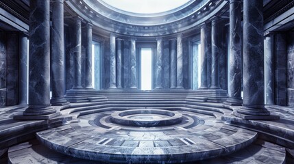 Obraz premium Elegant ancient hall featuring impressive marble columns and grand steps leading to a magnificent altar.