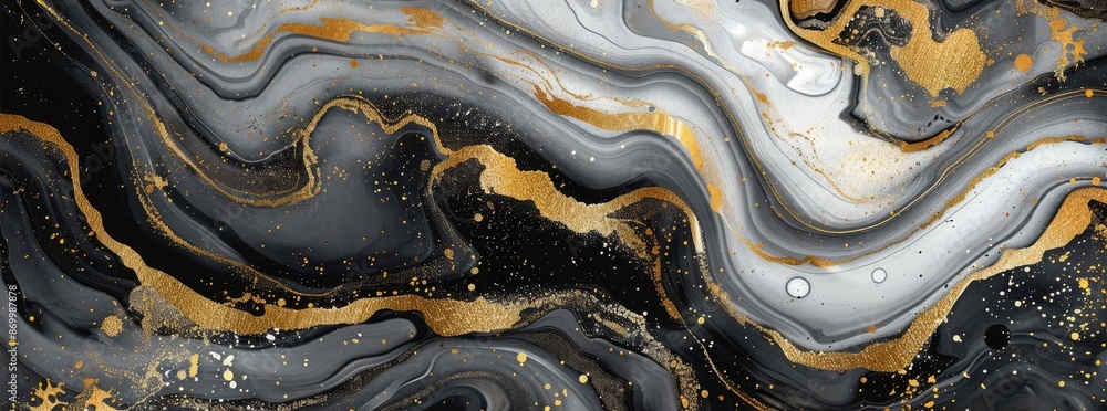 Poster this elegant background features a luxurious black and gold marble texture with flowing patterns and