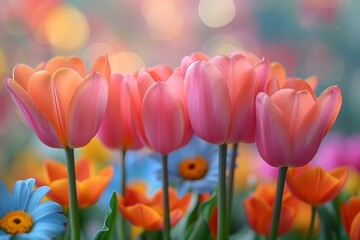 Vibrant Spring Blooms in Garden Setting