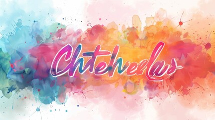 A vibrant and colorful watercolor splash background featuring the text 'Chteeelas' in a mix of pinks, blues, and oranges, blending dynamic artistic elements with a contemporary feel.