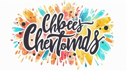 An energetic, colorful design featuring playful brush strokes in blue, yellow, and orange with whimsically styled 'Choes Chentonds' text, surrounded by paint splatters.