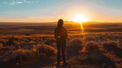 Obraz premium This beautiful young girl is posing against a sunset as an example of freedom and healthy living