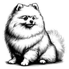Hand drawn Cute Pomeranian dog in full-body, vector sketch isolated on white background.