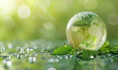 Globe Made of Water Drops Representing Green Energy and Environmental Concept