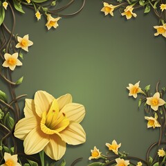 Obraz premium A beautifully detailed illustration featuring a pattern of yellow and white daffodils intertwined with elegant green vines and leaves