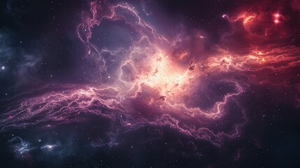 Obraz premium Cosmic Nebula with Pink and Red Swirls