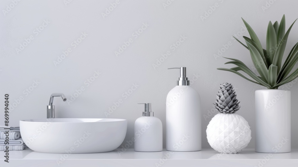 Wall mural Minimalist bathroom decor with white accessories