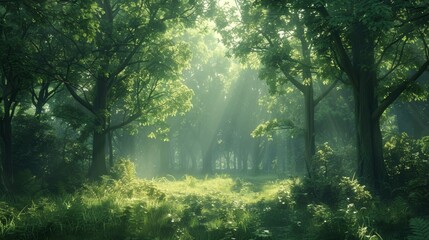 Fototapeta premium Create a captivating animation featuring a serene scene with simple, lush green trees