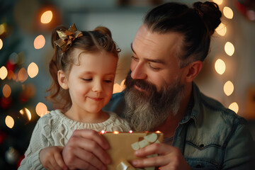 Naklejka premium Touching Father's Day Moment Dad Receives Heartfelt Letter from His Daughter, Emotional Gift, Love, Family, Celebration
