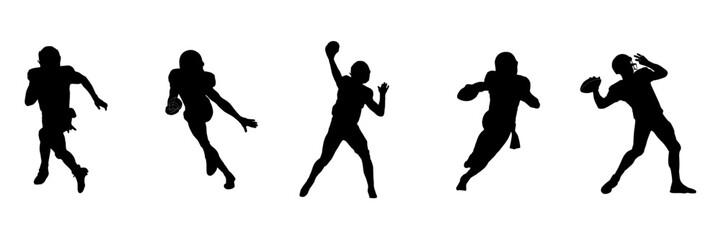 Set group american football Player Black Silhouette On White Background 
