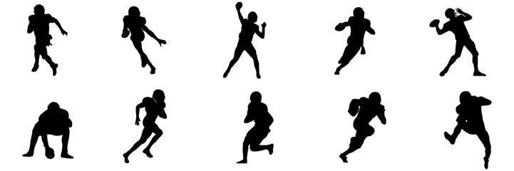 Set group american football Player Black Silhouette On White Background 