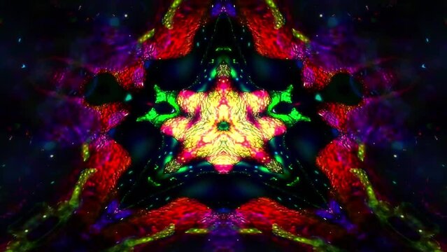 A mesmerizing video featuring a colorful, symmetrical kaleidoscope pattern