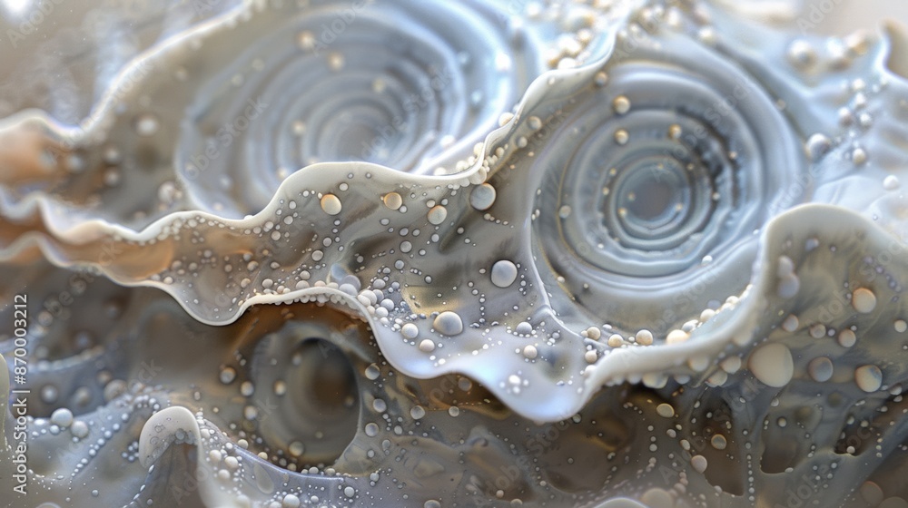 Poster abstract composition featuring intricate shell-inspired organic shapes in soothing neutral tones, cr