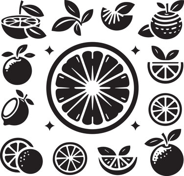 Orange icon set silhouette vector style illustration with white background