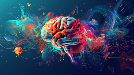 Naklejka premium A graphic design featuring a brain with tendrils of energy radiating outwards