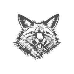 A Wild Roaring Fox Head Silhouette, Fox Head Vector.