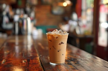Iced coffee latte in plastic cup
