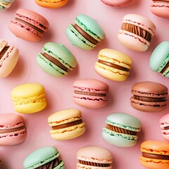 Fototapeta premium Many macaron on light background or dessert cake macaron. 