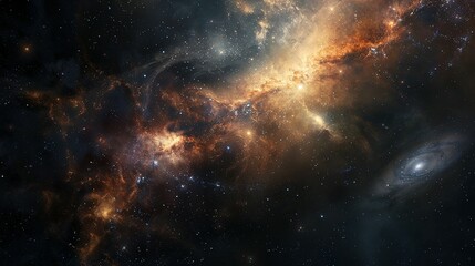 Fototapeta premium Cosmic Nebula with Star Clusters and a Distant Spiral Galaxy