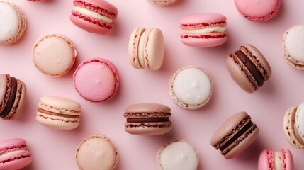 Obraz premium Many macaron on light background or dessert cake macaron. 
