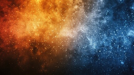 Obraz premium A colorful space background with orange and blue stars. The orange and blue colors are contrasting and create a sense of depth and movement