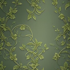 An elegant illustration featuring a pattern of intertwined green vines and leaves set against a soft green background