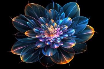 Multicolor fractal flower on black background. Computer generated graphics.