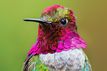 Obraz premium Hummingbird close-up with vivid background and exquisite detail in colorful feathers