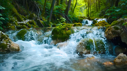 Mossy Cascade: A Verdant Forest Waterfall