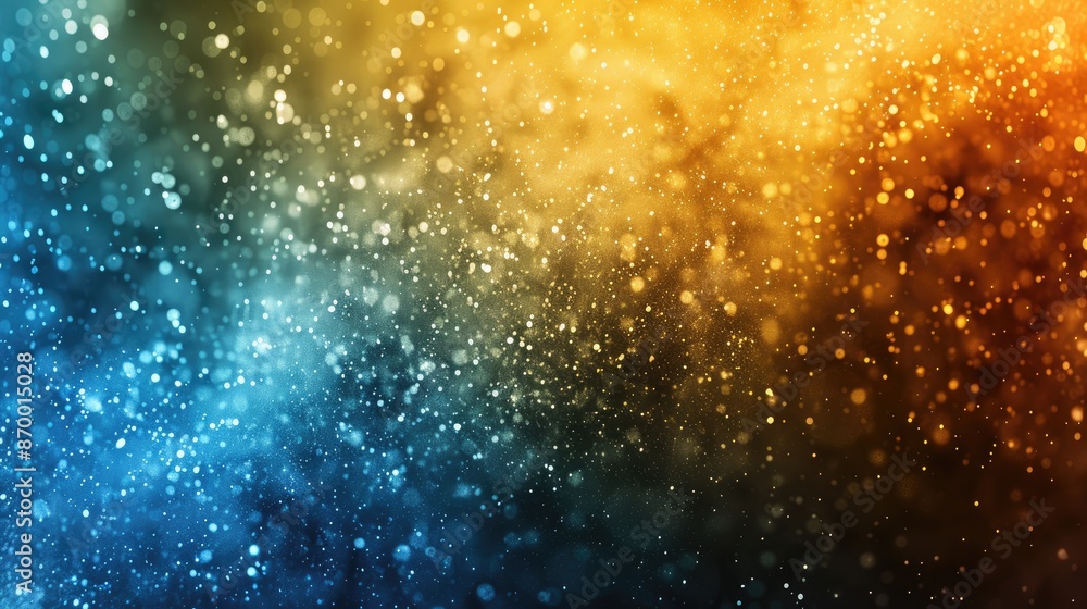 Poster a colorful background with blue and yellow swirls and a lot of small dots. the dots are scattered th
