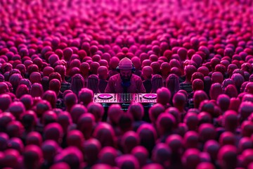 Fototapeta premium DJ performing in a crowd of pink spheres representing the abstract and artistic side of music