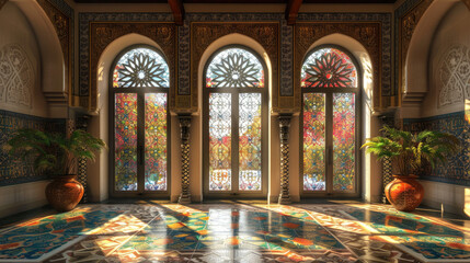 Obraz premium seamless geometric pattern authentic arabian style architecture room 