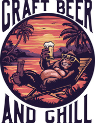 Monkey and beer t shirt design template