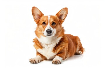 Corgi with red coat and white markings, sitting with a cute expression