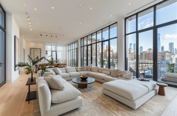 Modern Living Room With White Sectional Sofa And Coffee Table