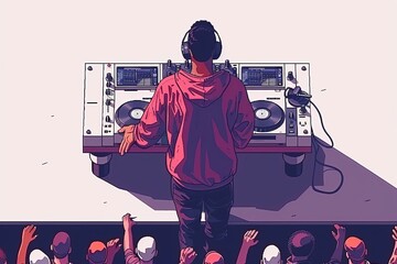 DJ performing with a vibrant crowd and neon lights in an energetic environment