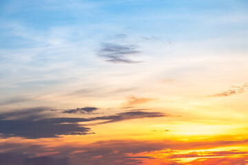 Beautiful , luxury soft gradient orange gold clouds and sunlight on the blue sky perfect for the background, take in everning,Twilight, Large size, high definition landscape photo