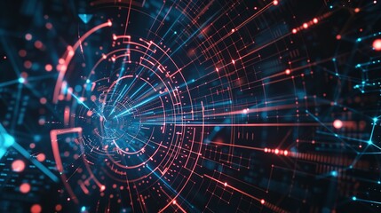 Obraz premium Abstract Digital Network: Red and Blue Lines, Connections, and Light