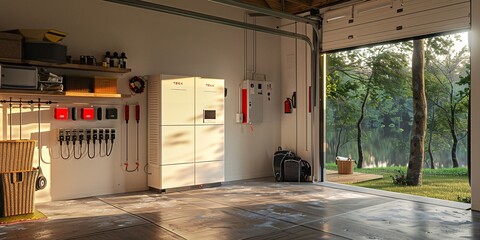 Battery packs for energy storage at home garage.