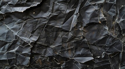 Wrinkled black old wrinkled paper. Dusty cardboard wrapping