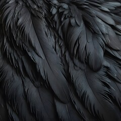  close-up, highly detailed photograph showcasing the intricate texture of black feathers