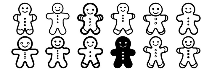 Gingerbread silhouettes set, pack of vector silhouette design, isolated background