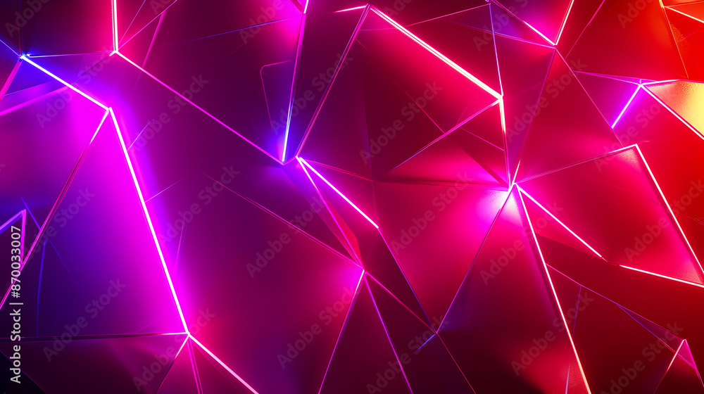 Poster vibrant neon light minimalist background with abstract geometric shapes decagonal motifs angular fra